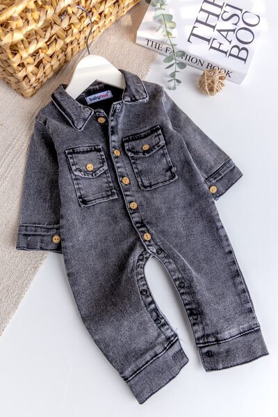 Esnek Erkek Bebek Kot Tulum 100% Cotton Füme - 6 Ay