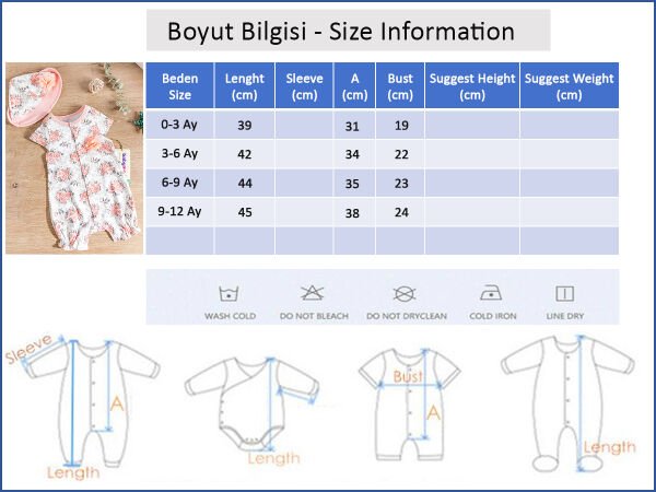 Çiçek Desenli Şapkalı Kız Bebek Yazlık Tulum SOMON -  6-9 AY