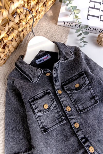 Esnek Erkek Bebek Kot Tulum 100% Cotton Füme - 9 Ay