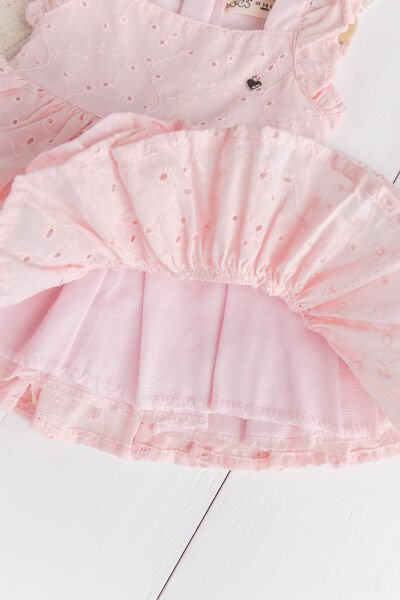 Üç Katlı %100 Pamuk Kız Bebek Elbise Şık Doğum Günü Özel Gün  Pembe PEMBE -  6-9 AY
