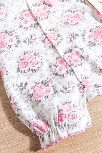Çiçek Desenli Şapkalı Kız Bebek Yazlık Tulum PEMBE - 3-6 AY