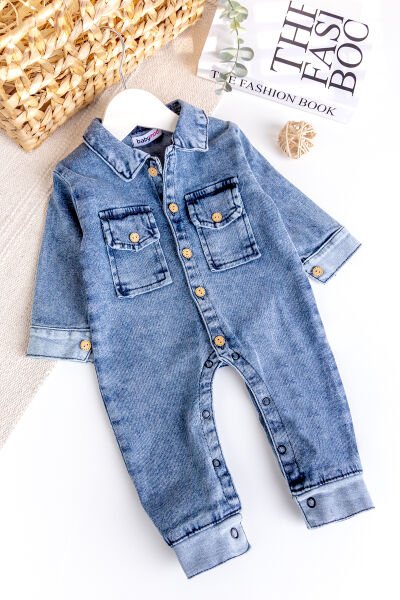 Esnek Erkek Bebek Kot Tulum 100% Cotton MAVİ - 6 Ay