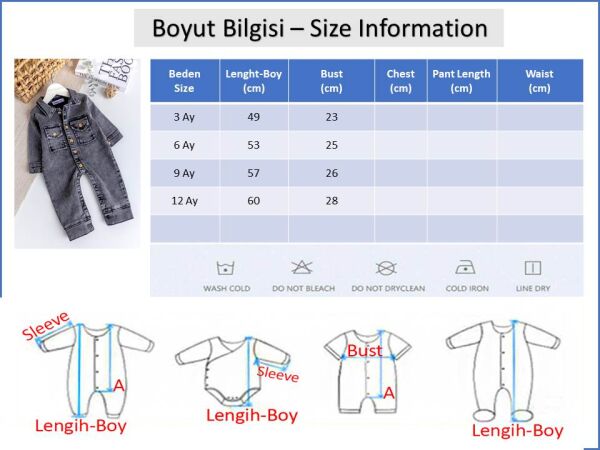 Esnek Erkek Bebek Kot Tulum 100% Cotton MAVİ - 9 Ay