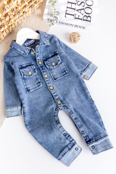 Esnek Erkek Bebek Kot Tulum 100% Cotton MAVİ -  12 Ay