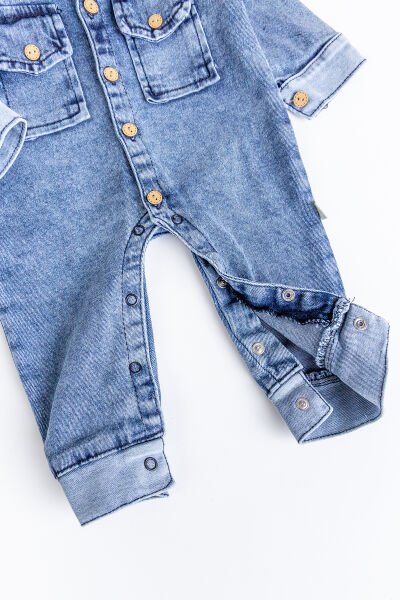 Esnek Erkek Bebek Kot Tulum 100% Cotton MAVİ -  12 Ay