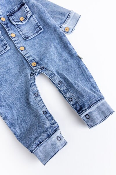 Esnek Erkek Bebek Kot Tulum 100% Cotton MAVİ -  12 Ay