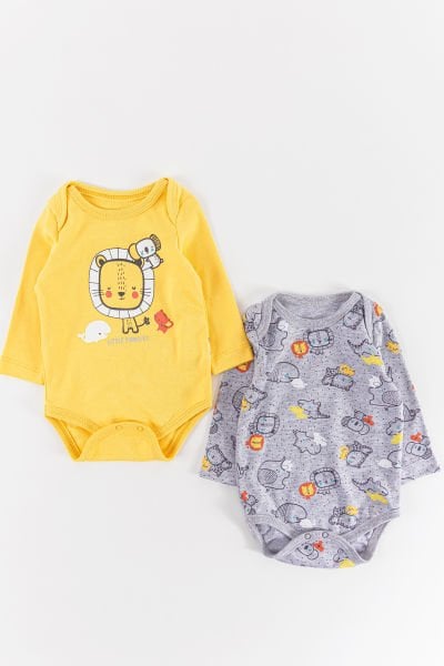 Figürlü 2'li Erkek Bebek Çıt Çıtlı Body Zıbın Takımı