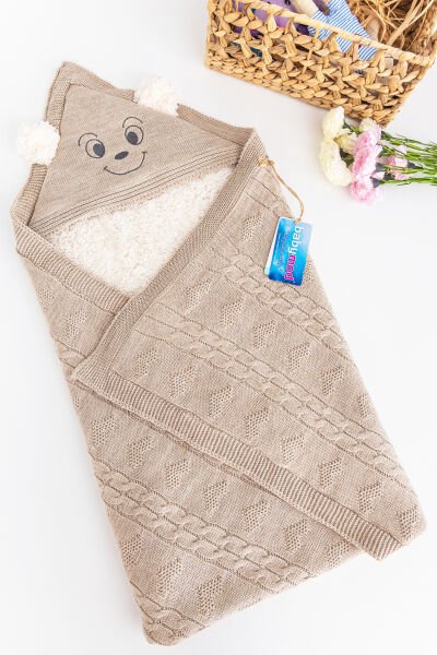 Figürlü İçi Peluş Triko Bebek Battaniye Bebek Kundak