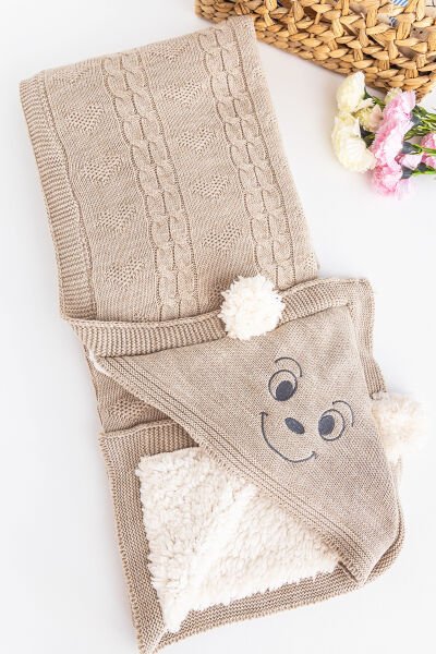 Figürlü İçi Peluş Triko Bebek Battaniye Bebek Kundak