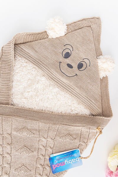 Figürlü İçi Peluş Triko Bebek Battaniye Bebek Kundak
