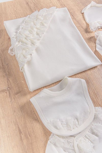 Natural Fistolu 10 Parça Kız Bebek Hastane Çıkışı Bebek Takımı KREM -  0-3 AY