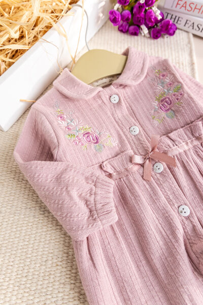 Çiçek Nakışlı Bebe Yaka Kız Bebek Tulum
