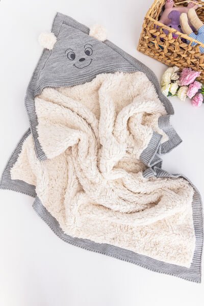 Figürlü İçi Peluş Triko Bebek Battaniye Bebek Kundak