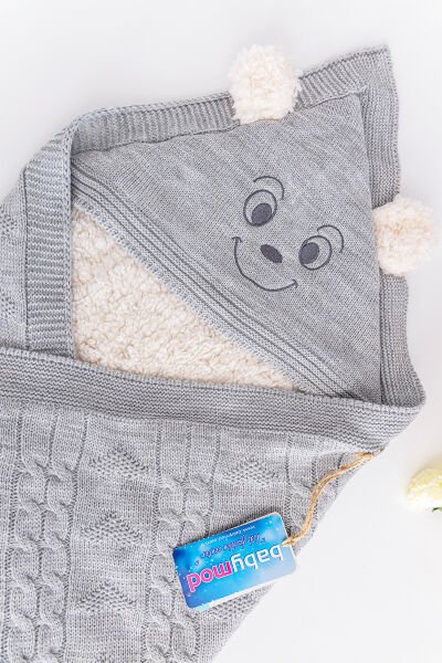 Figürlü İçi Peluş Triko Bebek Battaniye Bebek Kundak