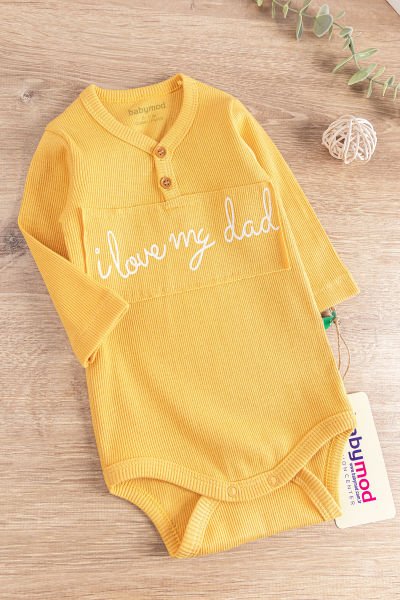I Love Dad Baskılı Uzun Kollu Kız/Erkek Bebek Zıbın Bebek Çıt Çıtlı Body SARI - 3-6 AY