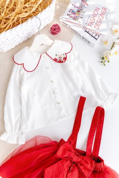 Kız Çocuk Elbise Salopet Özel Gül Elbisesi Kırmızı