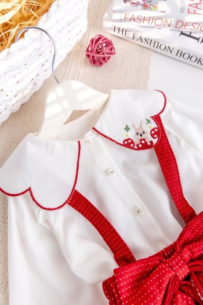 Kız Çocuk Elbise Salopet Özel Gül Elbisesi Kırmızı