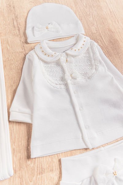 Natural Fiyonklu 10 Parça Kız Bebek Hastane Çıkışı Bebek Takımı KREM - Yeni Doğan