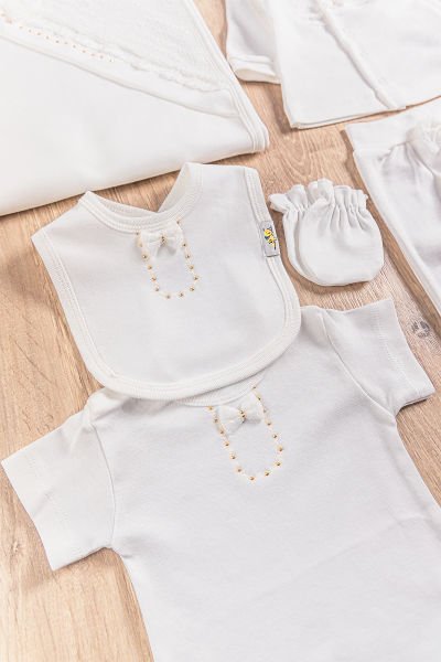 Natural Fiyonklu 10 Parça Kız Bebek Hastane Çıkışı Bebek Takımı KREM - Yeni Doğan