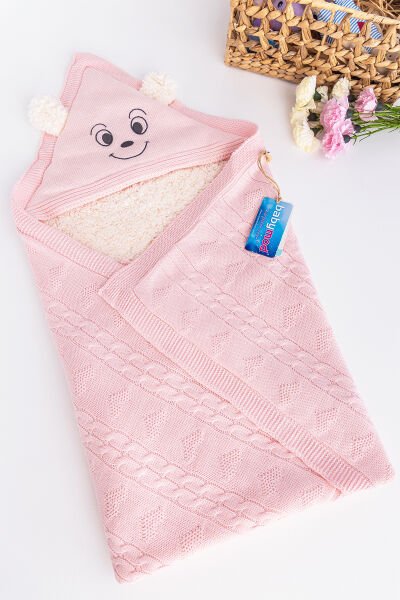 Figürlü İçi Peluş Triko Kız Bebek Battaniye Bebek Kundak