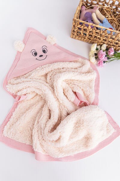 Figürlü İçi Peluş Triko Kız Bebek Battaniye Bebek Kundak