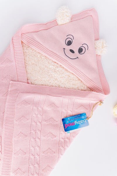 Figürlü İçi Peluş Triko Kız Bebek Battaniye Bebek Kundak