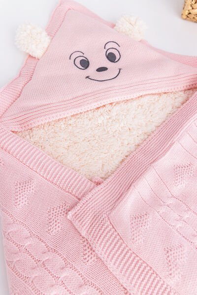 Figürlü İçi Peluş Triko Kız Bebek Battaniye Bebek Kundak