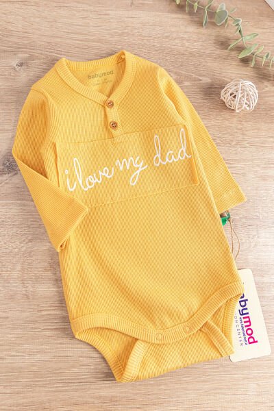 I Love Dad Baskılı Uzun Kollu Kız/Erkek Bebek Zıbın Bebek Çıt Çıtlı Body SARI -  9-12 AY