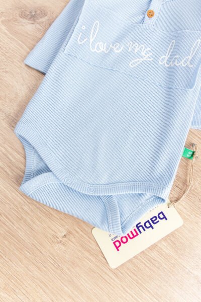 I Love Dad Baskılı Uzun Kollu Kız/Erkek Bebek Zıbın Bebek Çıt Çıtlı Body MAVİ -  0-3 AY