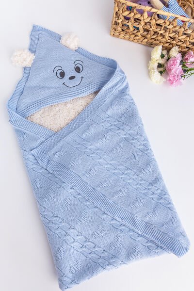 Figürlü İçi Peluş Triko Erkek Bebek Battaniye Bebek Kundak