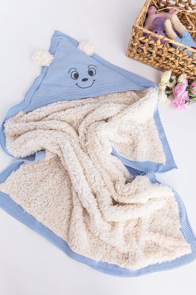 Figürlü İçi Peluş Triko Erkek Bebek Battaniye Bebek Kundak