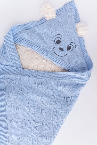 Figürlü İçi Peluş Triko Erkek Bebek Battaniye Bebek Kundak