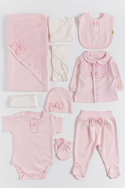 Natural Fiyonklu 10 Parça Kız Bebek Hastane Çıkışı Bebek Takımı PEMBE - Yeni Doğan