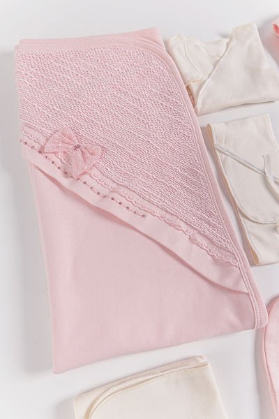 Natural Fiyonklu 10 Parça Kız Bebek Hastane Çıkışı Bebek Takımı PEMBE - Yeni Doğan