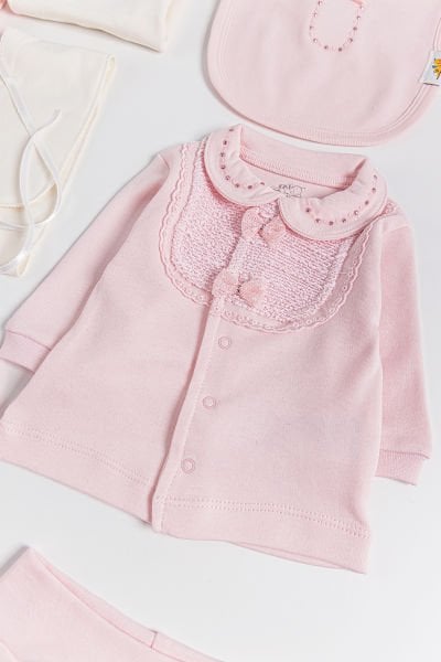Natural Fiyonklu 10 Parça Kız Bebek Hastane Çıkışı Bebek Takımı PEMBE - Yeni Doğan