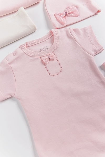 Natural Fiyonklu 10 Parça Kız Bebek Hastane Çıkışı Bebek Takımı PEMBE - Yeni Doğan