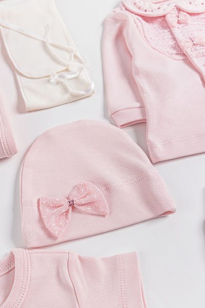 Natural Fiyonklu 10 Parça Kız Bebek Hastane Çıkışı Bebek Takımı PEMBE - Yeni Doğan