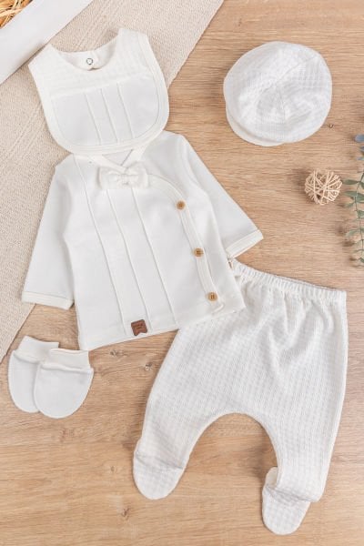 Papyonlu Pamuklu 5 Parça Erkek Bebek Hastane Çıkışı Bebek Takımı