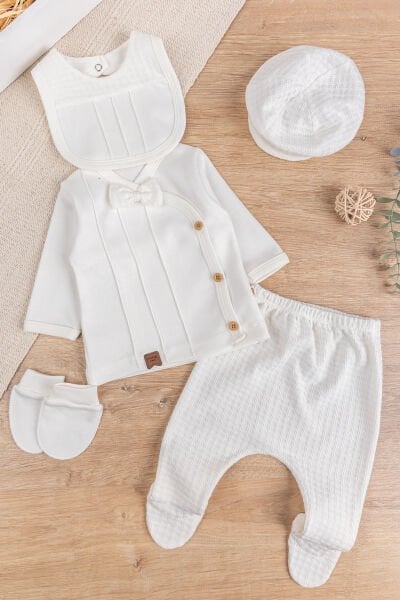 Papyonlu Pamuklu 5 Parça Erkek Bebek Hastane Çıkışı Bebek Takımı