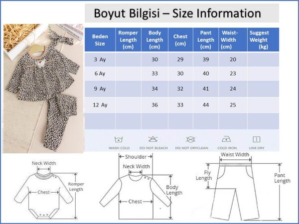 Leopar Desenli Bandanalı 3'lü Kız Bebek Takım