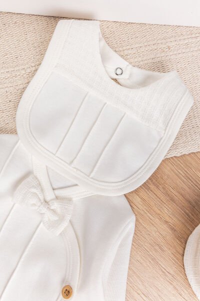 Papyonlu Pamuklu 5 Parça Erkek Bebek Hastane Çıkışı Bebek Takımı KREM -  0-3 AY