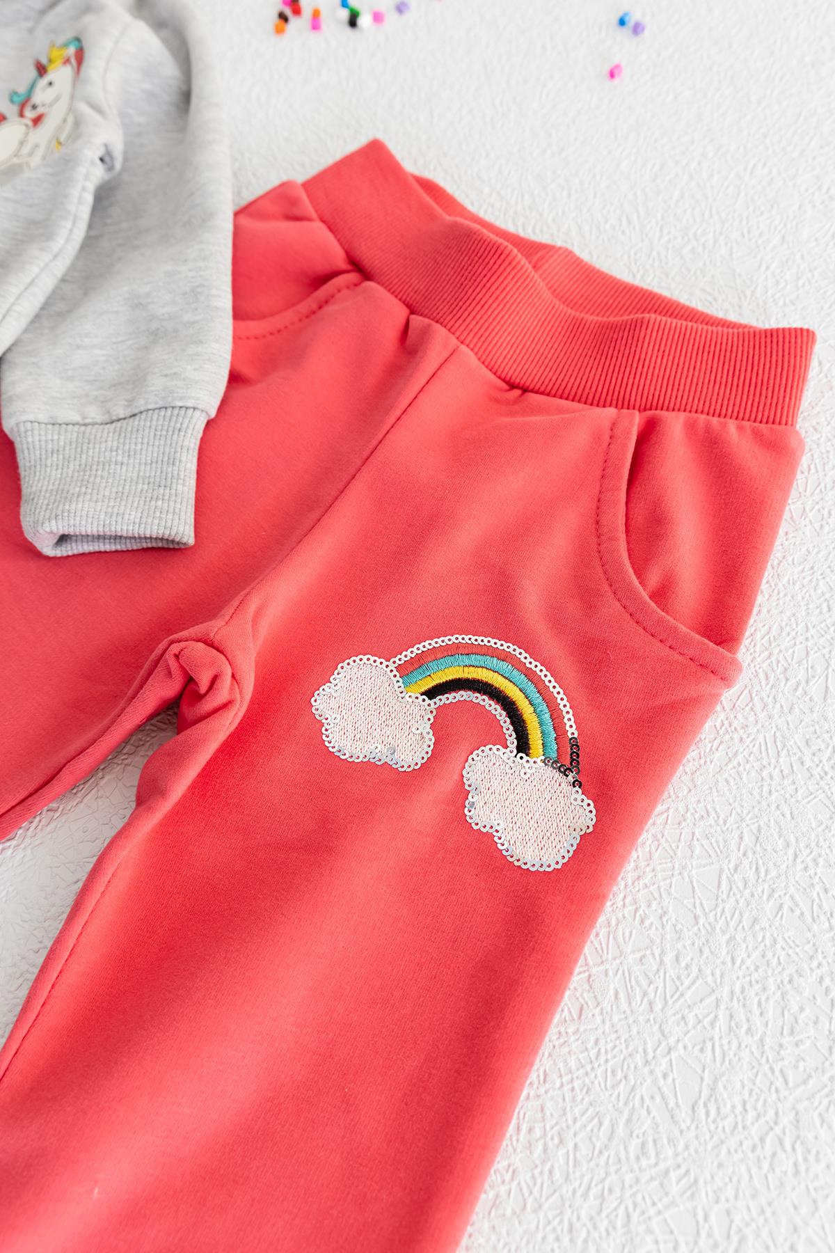 Unicorn Kız Çocuk Kapüşonlu Hırkalı İkili Bebek Takım