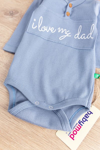 I Love Dad Baskılı Uzun Kollu Kız/Erkek Bebek Zıbın Bebek Çıt Çıtlı Body İndigo - 3-6 AY