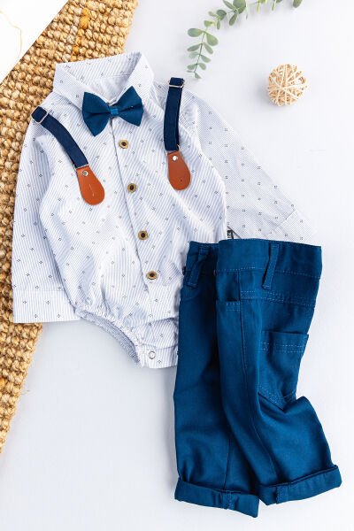 Papyonlu Pantolon Askılı Zıbın Gömlekli Erkek Bebek Takım