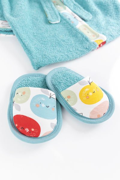 Gökkuşağı Temalı 4 Parça Bebek Havlu Bornoz Seti YEŞİL - 0-18 Ay