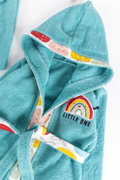 Gökkuşağı Temalı 4 Parça Bebek Havlu Bornoz Seti YEŞİL - 0-18 Ay