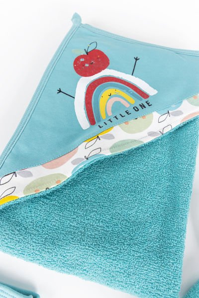 Gökkuşağı Temalı 4 Parça Bebek Havlu Bornoz Seti YEŞİL - 0-18 Ay