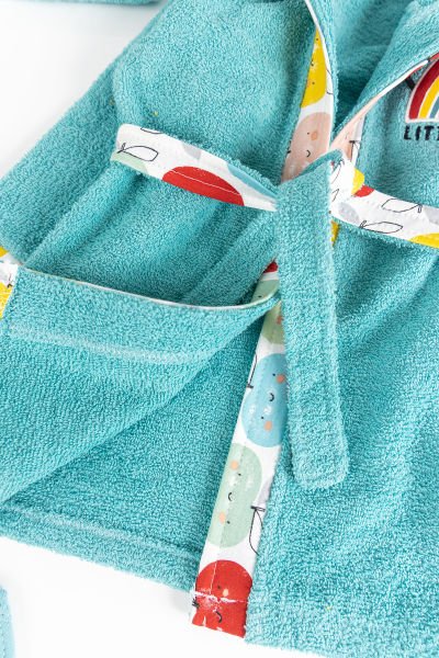 Gökkuşağı Temalı 4 Parça Bebek Havlu Bornoz Seti YEŞİL - 0-18 Ay