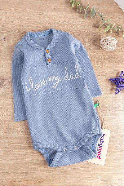 I Love Dad Baskılı Uzun Kollu Kız/Erkek Bebek Zıbın Bebek Çıt Çıtlı Body İndigo -  9-12 AY