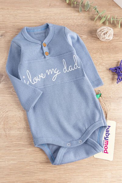 I Love Dad Baskılı Uzun Kollu Kız/Erkek Bebek Zıbın Bebek Çıt Çıtlı Body İndigo -  9-12 AY